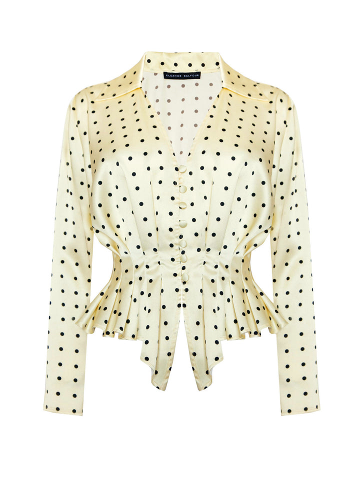 "Irena" Pleated Shirt - Polka Dot