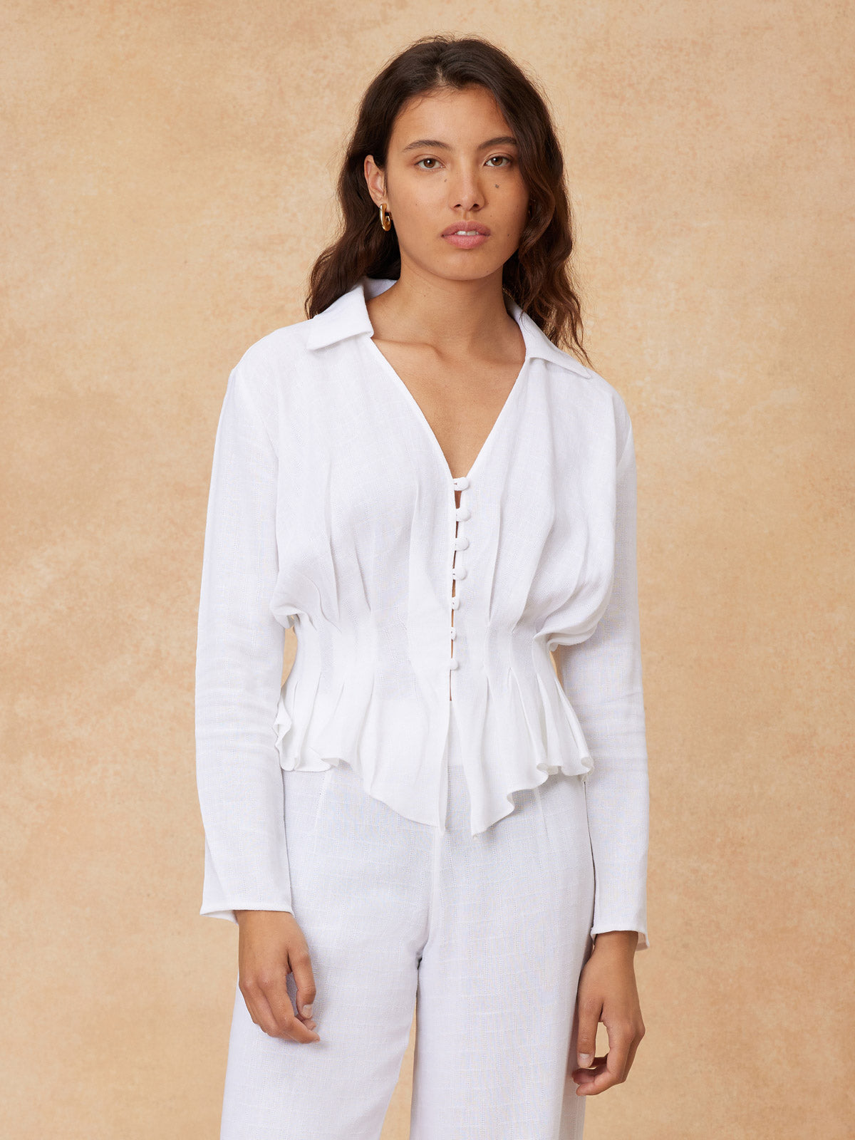 "Irena" Pleated Shirt - White