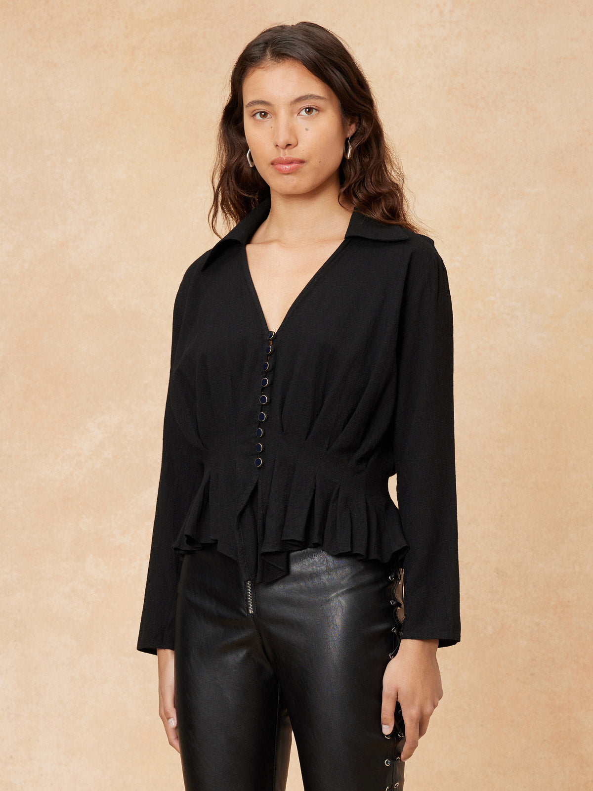 "Irena" Pleated Shirt - Black