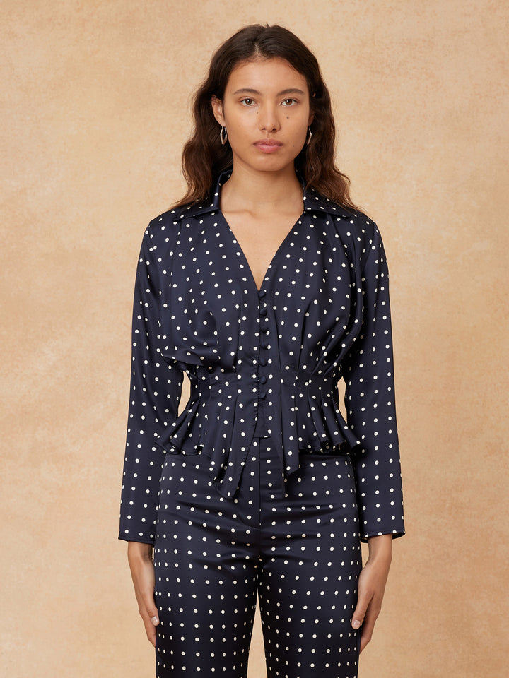 "Irena" Pleated Shirt - Polka Dot